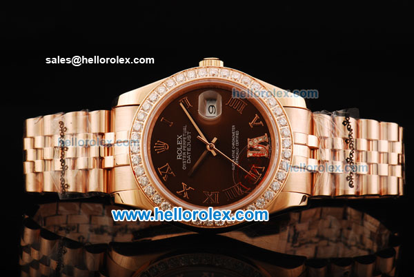 Rolex Datejust Oyster Perpetual Automatic Movement Full Rose Gold with Diamond Bezel and Roman Numerals - Click Image to Close